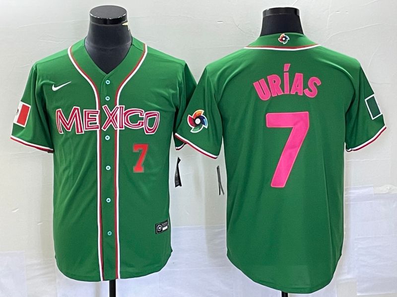 Men 2023 World Cub Mexico #7 Urias Green pink Nike MLB Jersey1